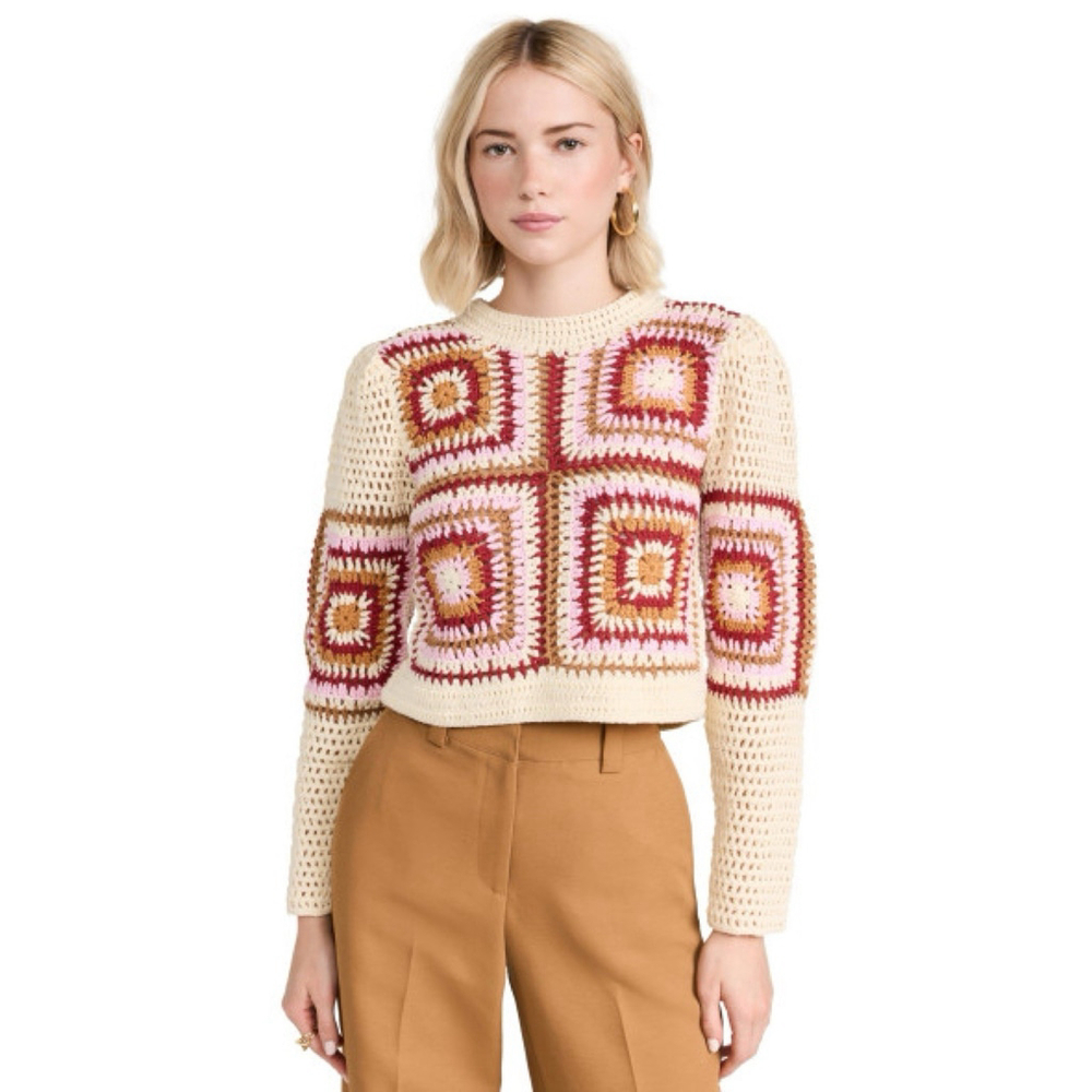 Moon River crochet granny square sweater size XS Cropped